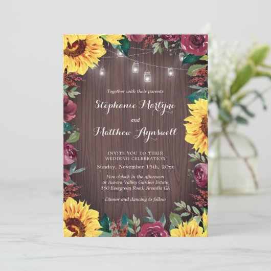 ひまわりバーガンディフローラウッドジャールライツ結婚ズ 招待状 (スタンド正面)