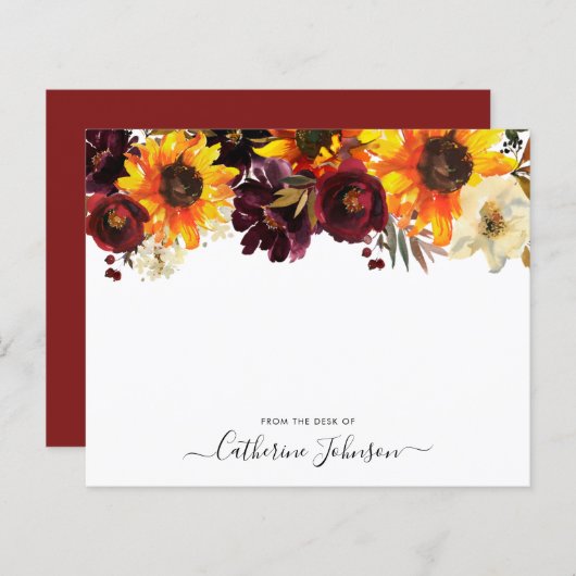 ひまわりバーガンディフローラバジェットノートカード (正面/裏面)