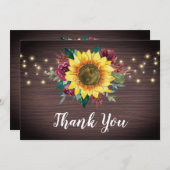 ひまわりバーガンディフローラライトウッド結婚ズ サンキューカード (正面/裏面)