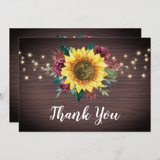ひまわりバーガンディフローラライトウッド結婚ズ サンキューカード (正面/裏面)
