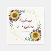 ひまわりバーガンディフローラ幾何結婚の スタンダードカクテルナプキン (正面)