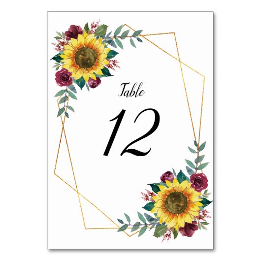 ひまわりバーガンディフローラ幾何結婚の テーブルナンバー (正面)
