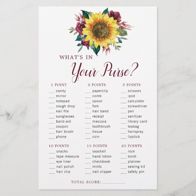 ひまわりバーガンディフローラ財布ブライダルシャワーゲーム (正面)