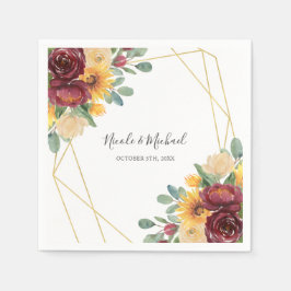 ひまわりバーガンディフローラ金ゴールドジオメト結婚リ スタンダードカクテルナプキン