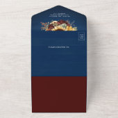 ひまわりバーガンディフローラQRコードネイビー結婚ズ オールインワン招待状 (外側)