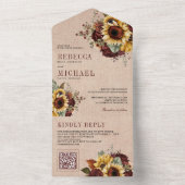 ひまわりバーガンディフローラQRコードバーラ結婚ップ オールインワン招待状 (内側)