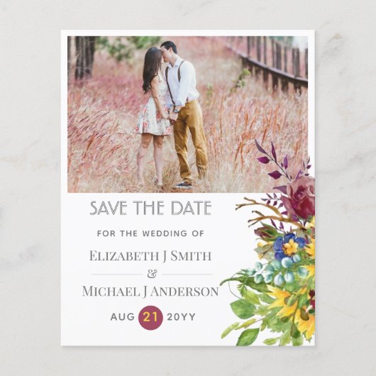 ひまわりバーガンディフローラSaveDate結婚式の招待 (正面)