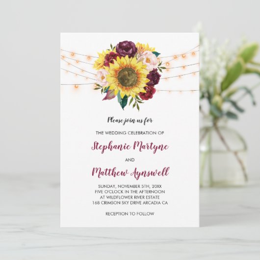 ひまわりバーガンディマルサラフローラライト結婚ズ 招待状 (スタンド正面)