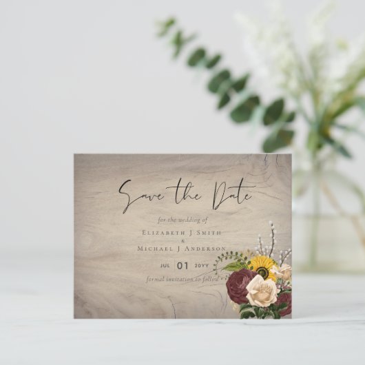 ひまわりバーガンディマルサラ安結婚価予算 ポストカード (スタンド正面)