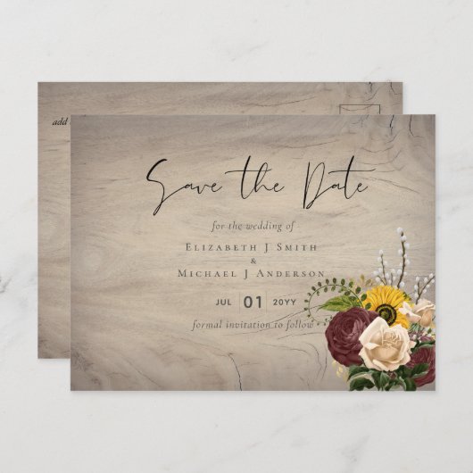 ひまわりバーガンディマルサラ安結婚価予算 ポストカード (正面/裏面)