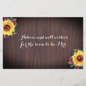 ひまわりバーガンディーウッドブライダルシャワーアドバイスカード (裏面)