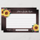 ひまわりバーガンディーウッドブライダルシャワーアドバイスカード (正面/裏面)