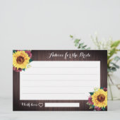 ひまわりバーガンディーウッドブライダルシャワーアドバイスカード (スタンド正面)