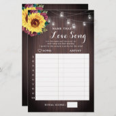 ひまわりバーガンディーウッドブライダルシャワーソングゲーム (正面/裏面)