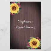 ひまわりバーガンディーウッド財布ブライダルシャワーゲーム (裏面)