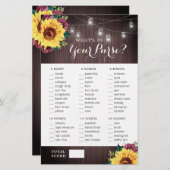 ひまわりバーガンディーウッド財布ブライダルシャワーゲーム (正面/裏面)