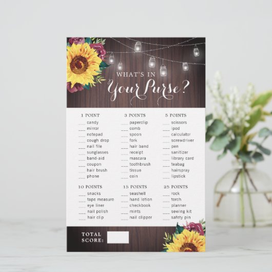 ひまわりバーガンディーウッド財布ブライダルシャワーゲーム (スタンド正面)