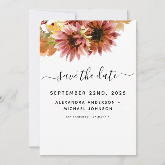 ひまわりバーガンディーカントリーの水の結婚色の セーブザデート (正面)