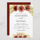 ひまわりバーガンディーカントリーの水の結婚色の 招待状 (正面/裏面)