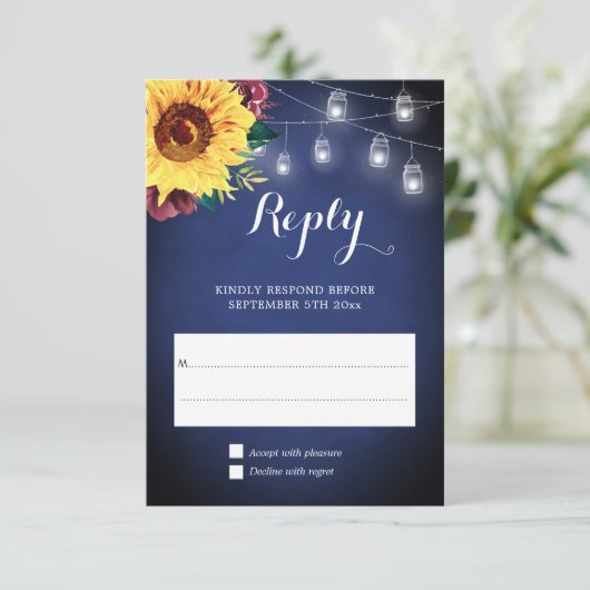 ひまわりバーガンディージャールライツネイビー結婚ズ 出欠カード (スタンド正面)