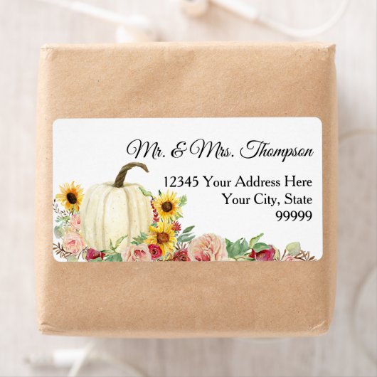 ひまわりバーガンディーピンクフローラ水彩かぼちゃ ラベル (インサイチュ)