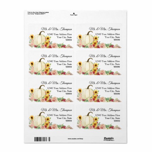 ひまわりバーガンディーピンクフローラ水彩かぼちゃ ラベル (フルシート)