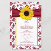 ひまわりバーガンディーホワイトダマスコウェディングメニューカード (正面/裏面)