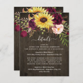 ひまわりバーガンディーレッドロ素朴ーズウッド結婚ズ エンクロージャーカード (正面/裏面)