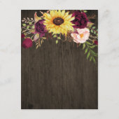 ひまわりバーガンディーレッドロ素朴ーズウッド結婚ズ エンクロージャーカード (裏面)