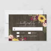 ひまわりバーガンディーレッドロ素朴ーズウッド結婚ズ 出欠カード (正面)