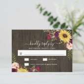 ひまわりバーガンディーレッドロ素朴ーズウッド結婚ズ 出欠カード (スタンド正面)