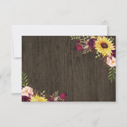 ひまわりバーガンディーレッドロ素朴ーズウッド結婚ズ 出欠カード (裏面)