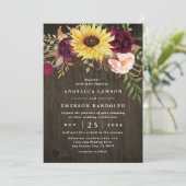 ひまわりバーガンディーレッドロ素朴ーズウッド結婚ズ 招待状 (スタンド正面)