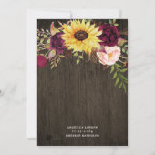 ひまわりバーガンディーレッドロ素朴ーズウッド結婚ズ 招待状 (裏面)