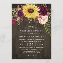 ひまわりバーガンディーレッドロ素朴ーズウッド結婚ズ