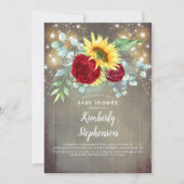 ひまわりバーガンディーレッド素朴秋ベビーシャワー 招待状 (正面)