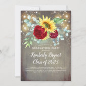 ひまわりバーガンディーレッド素朴秋卒業 招待状 (正面)