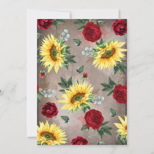 ひまわりバーガンディーレッド素朴秋卒業 招待状 (裏面)