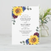 ひまわりバーガンディ海軍の水色のフローラ結婚ズ 招待状 (スタンド正面)