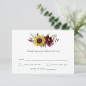 ひまわりバーガンディ素朴フラワーウェディングRSVP I 招待状 (スタンド正面)