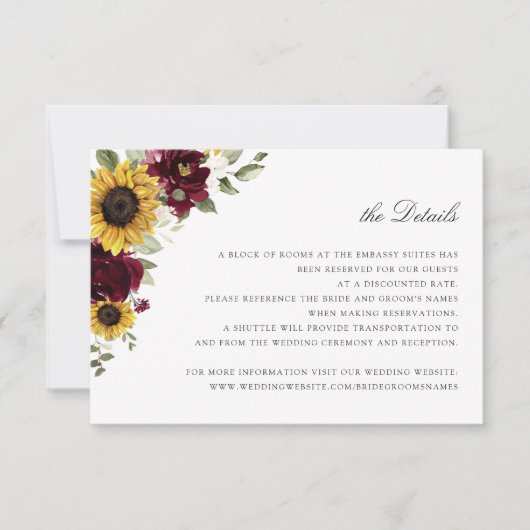 ひまわりバーガンディ結婚フローラ詳細カード 招待状 (正面)