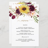 ひまわりバーガンディ赤赤面結婚のメニューカード (正面/裏面)