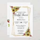ひまわりバーガンディ金ゴールドフレームブライダルシャワー 招待状 (正面/裏面)