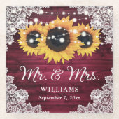 ひまわりバーガン素朴ディウッドレース結婚ズ ガラスコースター (正面)