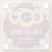 ひまわりバーガン素朴ディウッドレース結婚ズ ガラスコースター (裏面)