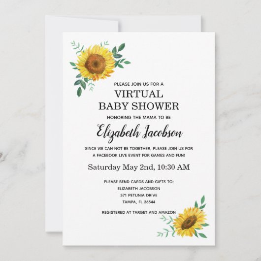 ひまわりバーチャル赤ちゃんシャワー 招待状 (正面)