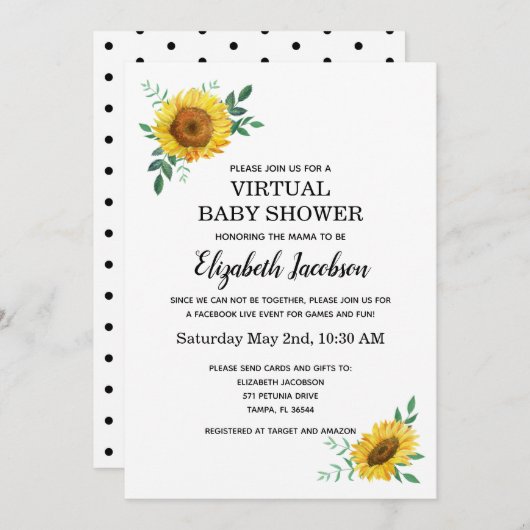 ひまわりバーチャル赤ちゃんシャワー 招待状 (正面/裏面)
