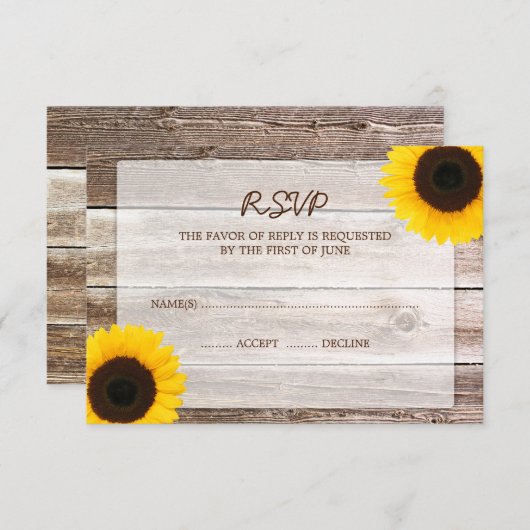 ひまわりバームウッドウェディングRSVPレスポンスカード 出欠カード (正面/裏面)