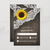 ひまわりバームウッド&レースウェディングRSVPカード 出欠カード (正面/裏面)