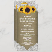 ひまわりバーラップとレース素朴結婚式 プログラム (正面/裏面)